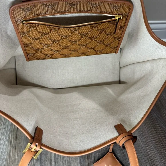 MCM Lauretos Monogram Canvas Medium Shopper Tote in Cognac - Picture 11 of 16
